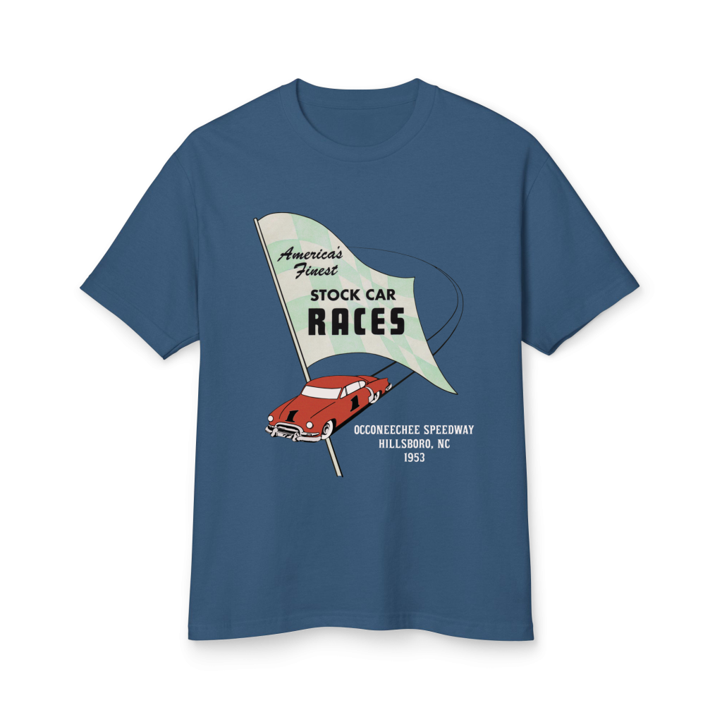Occoneechee Speedway - Hillsborough (then Hillsboro), NC 1953 Race Program - Garment-dyed heavyweight cotton tee